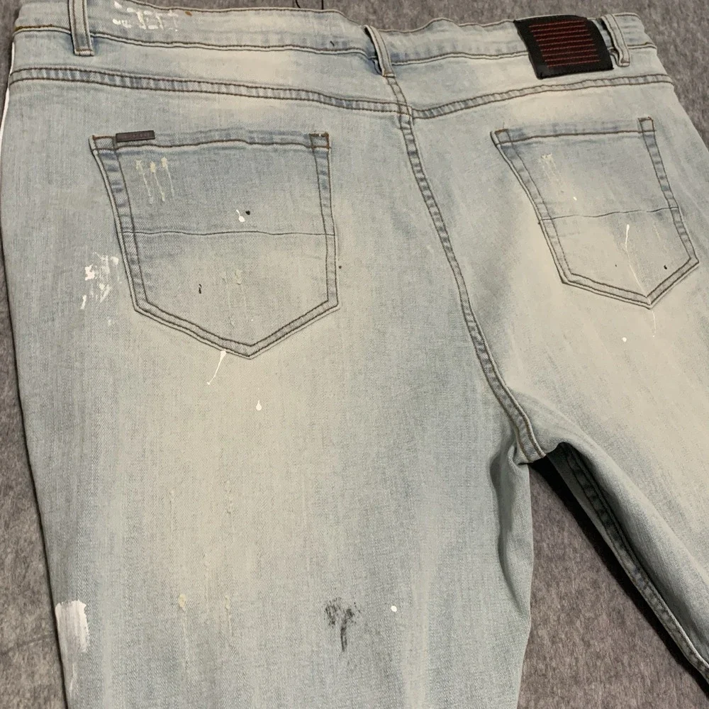 NWT Serenede Jeans Men's 44x31 Distressed Paint Splatter White Black Stripe